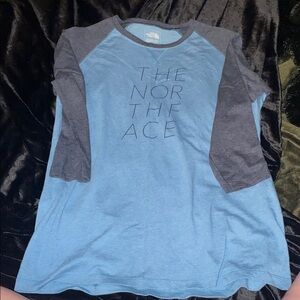 The North Face Light Blue and Dark Gray Raglan Tee